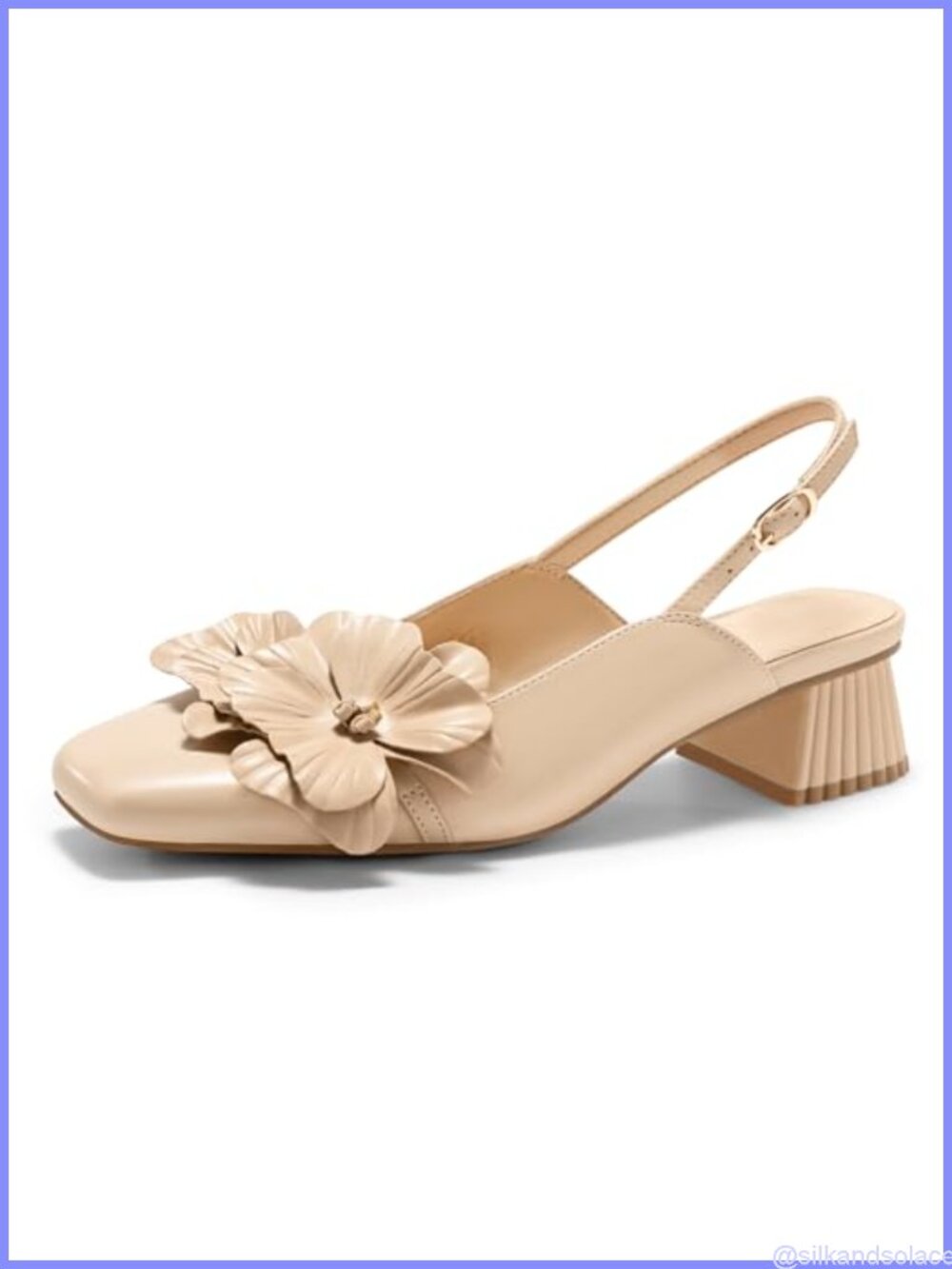 Faux Leather Slingback Chunky Heel Square Toe Floral Pumps Dress Shoes